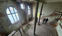 Inside the synagogue in Trzebinia, Poland last month.
