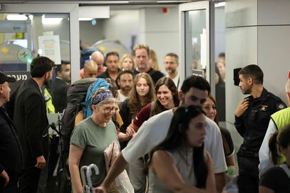 Passengers from flydubai Flight 1073 arriving in Israel on Wednesday evening.