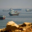 Vessels near the Strait of Hormuz, as seen from Musandam, Oman, August 31, 2026.