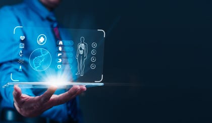 Patient interacts with digital healthcare platform on tablet. Concept: Technology centralizes medical services for holistic health management. צילום: Shutterstock Patient interacts with digital healthcare platform on tablet. Concept: Technology centralizes medical services for holistic health management.