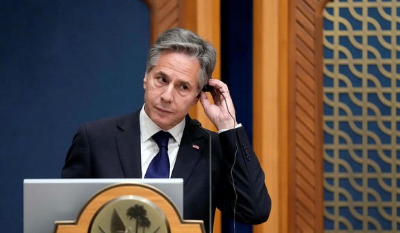 U.S. Secretary of State Antony Blinken in Doha, Qatar, October 13, 2023. Blinken and other "Biden bros" are on the #DroptheGenocide20 list of former officials that progressive groups are seeking to keep out of future government roles.