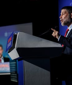 Far-right Finance Minister Bezalel Smotrich at NatCon in Jerusalem on Wednesday.