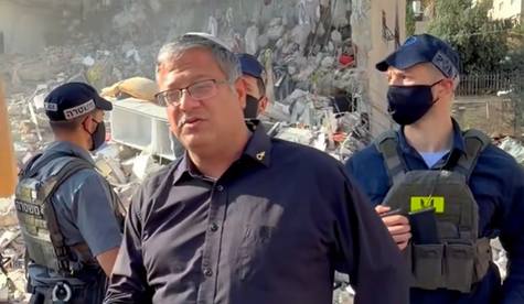 Far-right National Security Minister Itamar Ben-Gvir at the site of the demolition of a Palestinian building in East Jerusalem on Tuesday.