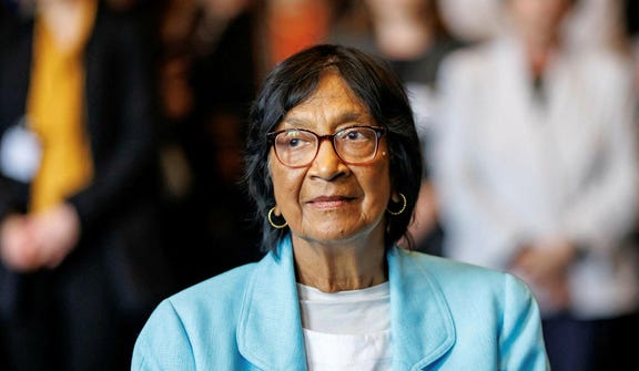South African-born jurist and former UN human rights chief Navanethem "Navi" Pillay, sits at the Nuremberg Forum following the announcement that she had been awarded the 2026 Nobel Peace Prize, in Nuremberg, Germany, Friday.