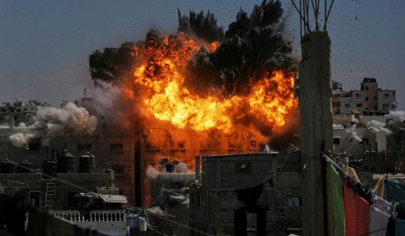 A strike in Gaza City this month. A soldier who served in a drone unit said: "I felt we were reaching our moral limit."
