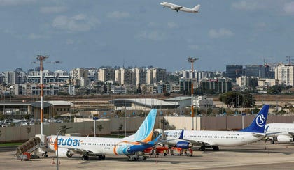 A flydubai flight bound for Dubai is seen before taking off from Ben Gurion Airport near Tel Aviv in September
