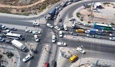 Drone footage of settlement security coordinators blocking the Tapuah (Za'atara) junction in protest of two of their colleagues' arrests over suspected "extreme violence," in the northern West Bank, Tuesday.