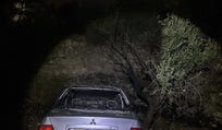 A burned car in the Palestinian village of Mukhmas, east of Ramallah, after an arson attack reportedly carried out by Israeli settlers overnight Tuesday.