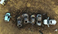Burnt cars from the Nova music festival site, following Hamas' attack on October 7, 2023.