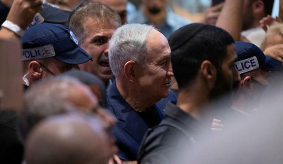 Prime Minister Benjamin Netanyahu at a shopping mall in the central Israeli city of Holon, Tuesday.