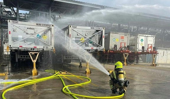 Firefighters extinguish a fire at the Intel factory in Kiryat Gat after an explosion at the plant on Wednesday.