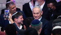Israeli Prime Minister Benjamin Netanyahu and far-right Finance Minister Bezalel Smotrich in Jerusalem, in May.
