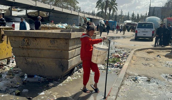 Garbage in the courtyard of a hospital in Khan Yunis, the Gaza Strip, March 2024.