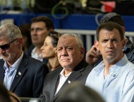 Gadi Eisenkot, center, attends the state memorial ceremony for assassinated Prime Minister Yitzhak Rabin at Mount Herzl in Jerusalem on Thursday.