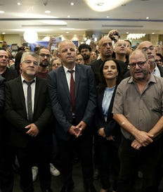 The Joint List leaders celebrate after the first exit poll was published, on Tuesday. Credit: Daniel Rolider The Joint List leaders celebrate after the first exit poll was published, on Tuesday.
