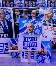 Likud signs with slogans including: "Netanyahu fights for everyone" and "The right or Palestine.". Credit: Olivier Fitoussi Likud signs with slogans including: "Netanyahu fights for everyone" and "The right or Palestine."
