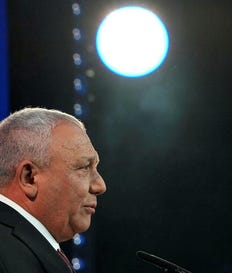 Yashar party leader Gadi Eisenkot at the election night rally after the first exit polls were announced, in Tel Aviv on Wednesday.